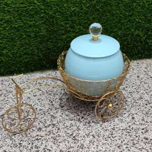 Gold Metal Wired Rickshaw Hamper Basket With Jar Decor Art