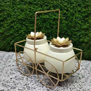 Metal Square Basket with Jar For Gifting Decor Art