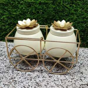 Metal Square Basket with Jar For Gifting Decor Art