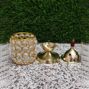 Brass Crystal Akhand Beep Diya For Pooja Decor Art