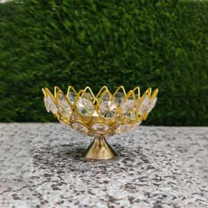 Brass Crystal Diya For Diwali Pooja Decor Art
