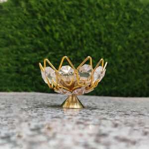 Brass Crystal Diya For Diwali Pooja Decor Art
