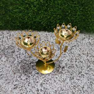 Crystal Three Stand Aarti Akhand Diya Deepak Decor Art