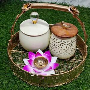 Round Gift Hamper Basket With Jar For Diwali Decor Art
