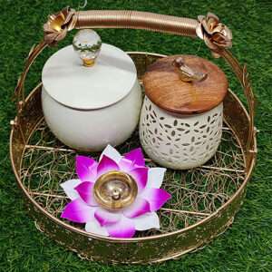 Round Gift Hamper Basket With Jar For Diwali Decor Art