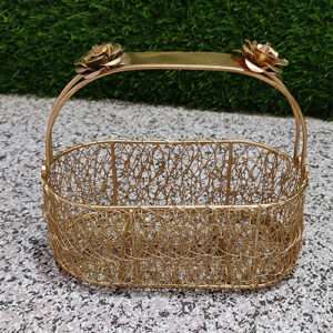 Iron Gold Metal Oval Basket for Diwali Gift Decor Art