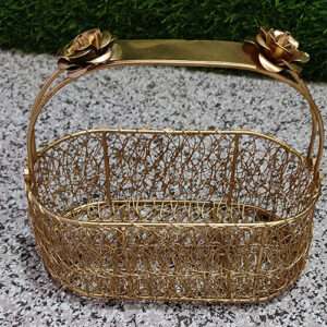 Iron Gold Metal Oval Basket for Diwali Gift Decor Art