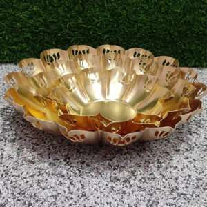 Round Gold Metal Louts Cutting Decoration Urli Decor Art