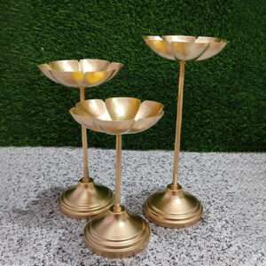 Gold Metal Lotus Candle Stand Set of 3 Decor Art