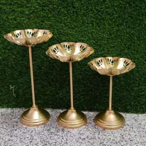 Gold Metal Lotus Candle Stand Set of 3 Decor Art