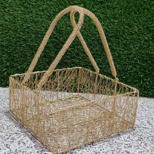 GOLD Square Metal Iron Wire Fruit Basket Decor Art