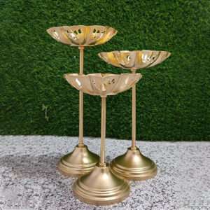 Gold Metal Lotus Candle Stand Set of 3 Decor Art