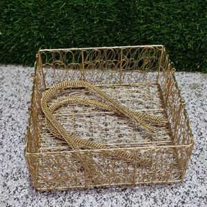 GOLD Square Metal Iron Wire Fruit Basket Decor Art